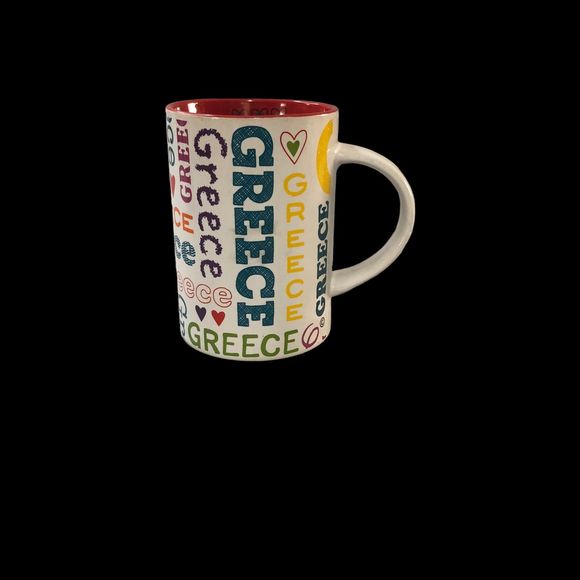 Souvenir of Greece Coffee Mug, Tall Cup, Red Lined w/Hearts - Picture 1 of 7
